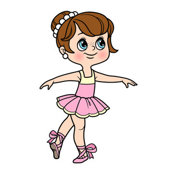 Beautiful ballerina girl in lush tutu and pointe shoes color variation for coloring page isolated on a white background