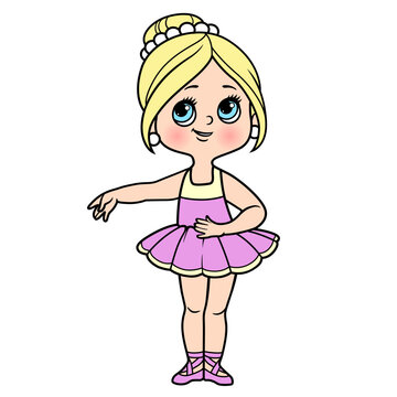 Beautiful cartoon ballerina girl in lush tutu color variation for coloring page isolated on a white background