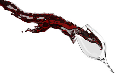 Red wine splash going into the glass. High quality 3d illustration