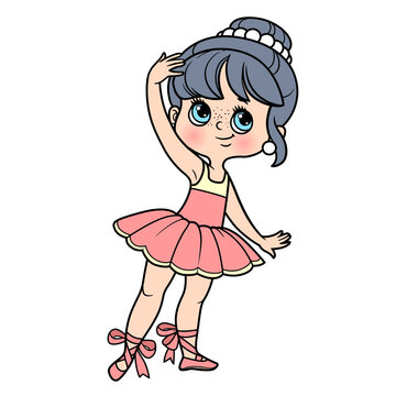 Cute cartoon ballerina girl color variation for coloring page isolated on a white background