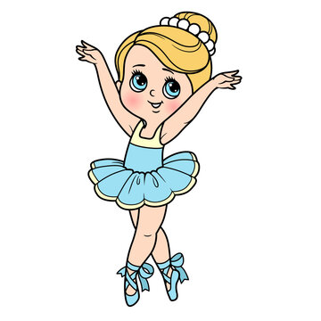 Cute cartoon ballerina girl dance in lush tutu color variation for coloring page isolated on a white background