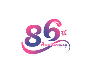 86 years anniversary logotype. 86th Anniversary template design for Creative poster, flyer, leaflet, invitation card