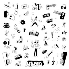 Dance music doodles , isolated vector design elements