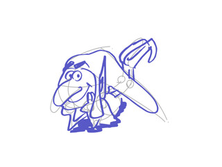 Cute elf character lying on the floor. Pencil sketch drawing character cartoon style vector illustration.