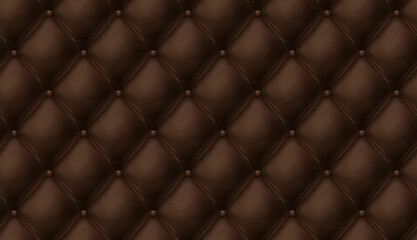 Brown buttoned leather upholstery background - eps10 vector. Realistic capiton texture background. Seamless luxury cushioned surface.