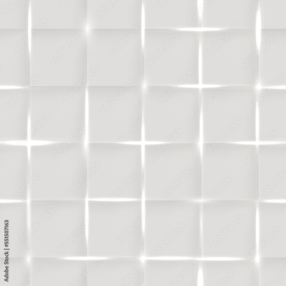 Wall mural seamless illustration of shiny grid on grey background with 3d effect and glossy elements with flare