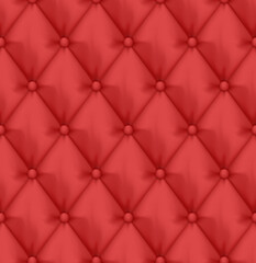 Red buttoned leather upholstery background - eps10 vector.Realistic capiton texture background. Seamless luxury cushioned surface.