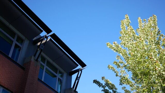 Coner shot of modern new buildings in blue sky with 4k resolution