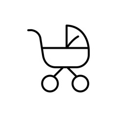 Fototapeta na wymiar Stroller line icon. Man, girl, daughter, granddaughter, girlfriend, sister, friend, baby, walks, hair, age, hairstyle, emotions, joy. people concept. Vector black line icon on white background