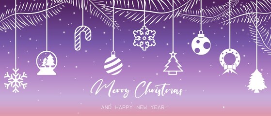 merry christmas card with hanging decoratoin