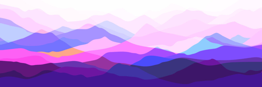 Multicolor mountains, silhouette waves, abstract color shapes, modern background, vector design Illustration 