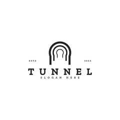 abstract tunnel construction iconic logo design vector illustration with outline, simple and modern styles isolated on white. 