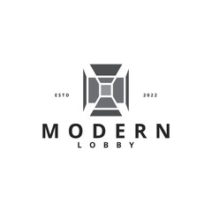 silhouette iconic lobby, tunnel, hallway logo vector design template with modern, flat and elegant styles isolated on white background. 