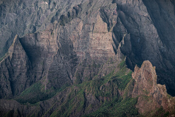 Sunrise view above the old volcano crater mountain of the Piton des Neiges, Reunion island