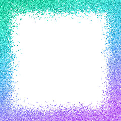Glitter border frame with turquoise blue purple color effect isolated PNG