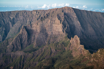 View above the old volcano crater of the Piton des Neiges, Reunion island