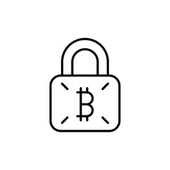 Lock with bitcoin line icon. Money, finance, trade, trading, cryptocurrency, electronic money, earnings, purchase, sale, investment. Finance concept. Vector black line icon on a white background