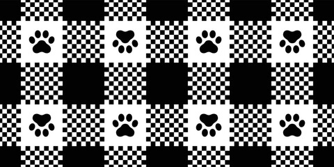 dog paw seamless pattern footprint checked race flag tartan plaid french bulldog vector puppy pet breed cartoon doodle repeat wallpaper tile background illustration design isolated