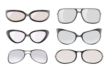 Glasses realistic set. Eyeglasses or sunglasses in stylish shapes and fashion optical spectacles set