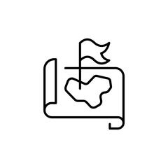 Map flag line icon. Competition, map, geography, mark, place, goal, path, race, performance, designation. Competition concept. Vector black line icon on a white background