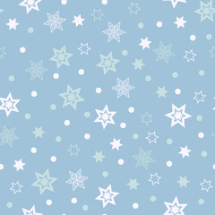 Seamless vector pattern of snowflakes on sky blue background