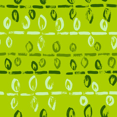 Grunge Dry Brush Green Bamboo Seamless Vector Eco Style Pattern