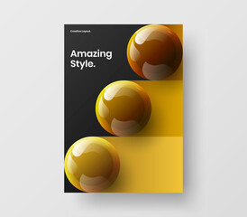 Premium postcard A4 design vector template. Minimalistic realistic spheres magazine cover concept.