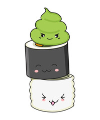 Wasabi and sushi in cartoon style