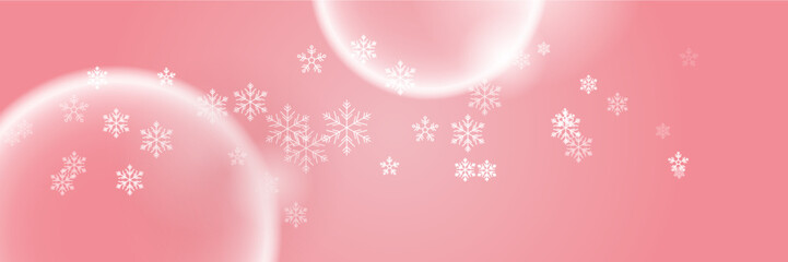 Red and white christmas wide banner with snowflake bokeh decoration. Winter banner with snowflake. Horizontal new year background, headers, posters, cards, website. Vector illustration