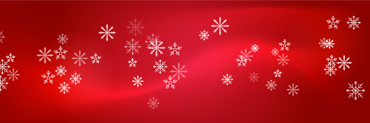 Red and white christmas wide banner with snowflake bokeh decoration. Winter banner with snowflake. Horizontal new year background, headers, posters, cards, website. Vector illustration