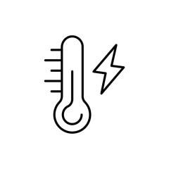Thermometer line icon. Temperature, forecast, weather, thunderstorm, sun, warning, caution, increase, decrease, danger, recovery, cyclicity. Weather concept. Vector black line icon