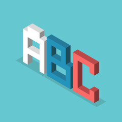 Fototapeta premium Isometric ABC letters. Learning language, reading, preschool education, basic knowledge, school and literacy concept. Flat design. EPS 8 vector illustration, no transparency, no gradients