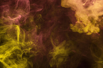 Plakat Yellow and pink steam on a black background.