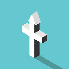 Isometric Christian cross, upwards arrow. Devotion, passion, way to God, faith, Christianity, religion and spirituality concept. Flat design. EPS 8 vector illustration, no transparency, no gradients