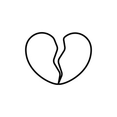 Broken heart line icon. Sadness, betrayal, disappointment, wounded soul, torment, pain. Relationship concept. Vector black line icon on a white background