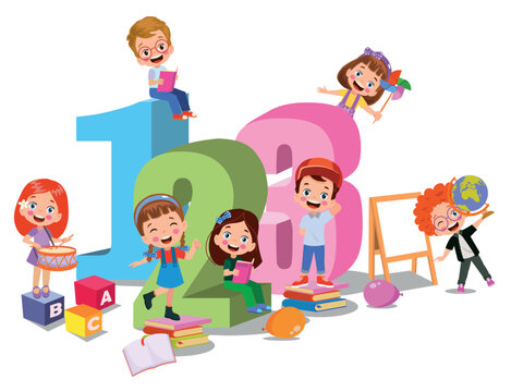 Cartoon kids with 123 numbers vector image