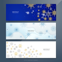 Fototapeta na wymiar Abstract Christmas banner with snowflake border decoration. Christmas background for poster, greeting card, wide banner, wallpaper, decor, header, landing page