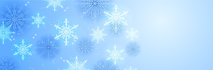 Abstract Christmas banner with snowflake border decoration. Christmas background for poster, greeting card, wide banner, wallpaper, decor, header, landing page