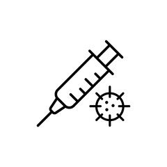 Syringe line icon. Virus, person, disease, treatment, doctor, air, malaise, temperature, drugs, prescription, doctor's referral. Health concept. Vector black line icon on a white background