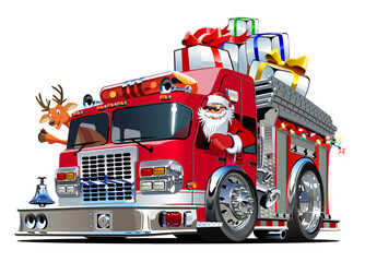 Cartoon Christmas firetruck - 551512962