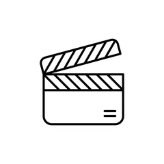 Clapperboard line icon. Cinema, cassette, sound, cartoon, camera, film, video, art, special effects, memory, filming. cinema concept. Vector black line icon on white background