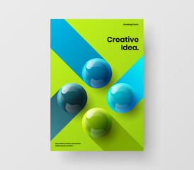 Vivid realistic spheres pamphlet layout. Bright cover A4 vector design template.