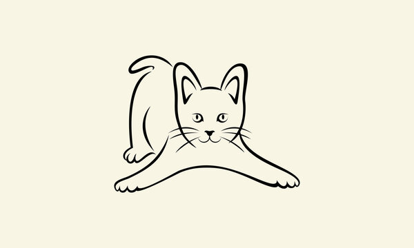line art cat logo design