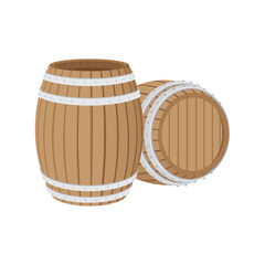 Barrels. Wooden kegs group hand drawn illustration. Realistic oak casks. Part of set. 