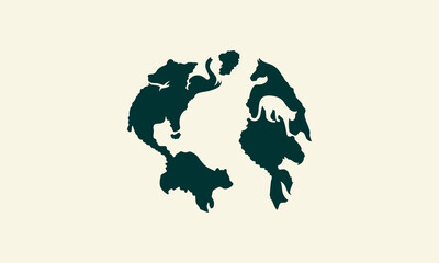 silhouette animals in map logo