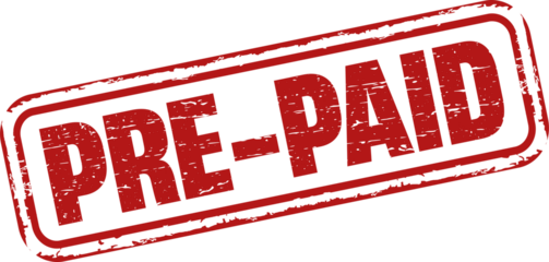 PRE-PAID rubber stamp. Vintage old red color texture frame label