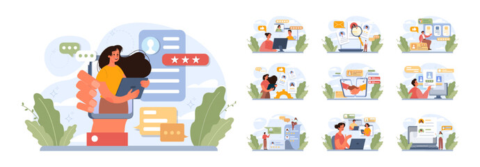 Business and personal reputation concept set. Building and improving