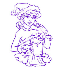 sketch of a girl in a hat vector for card decoration illustration