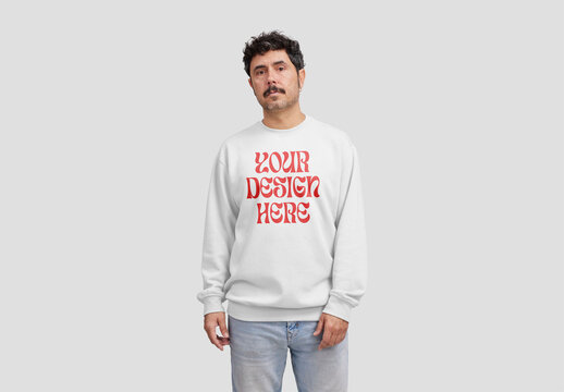 Man With a Sweatshirt Mockup With Customizable Colors