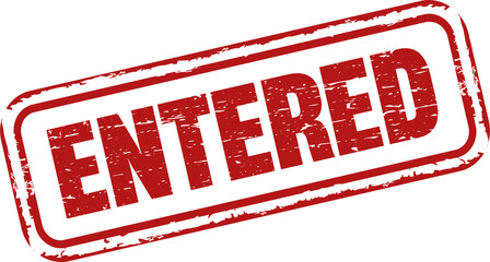 Entered rubber stamp. Vintage old red color texture frame, Entered for your product. Vector illustration.